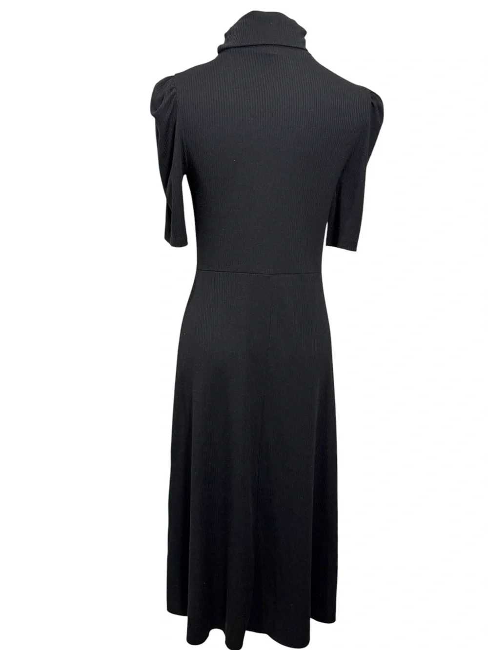 Zara Ribbed Knit Turtleneck Fit & Flare Midi Dress Black Size M - Picture 4 of 6